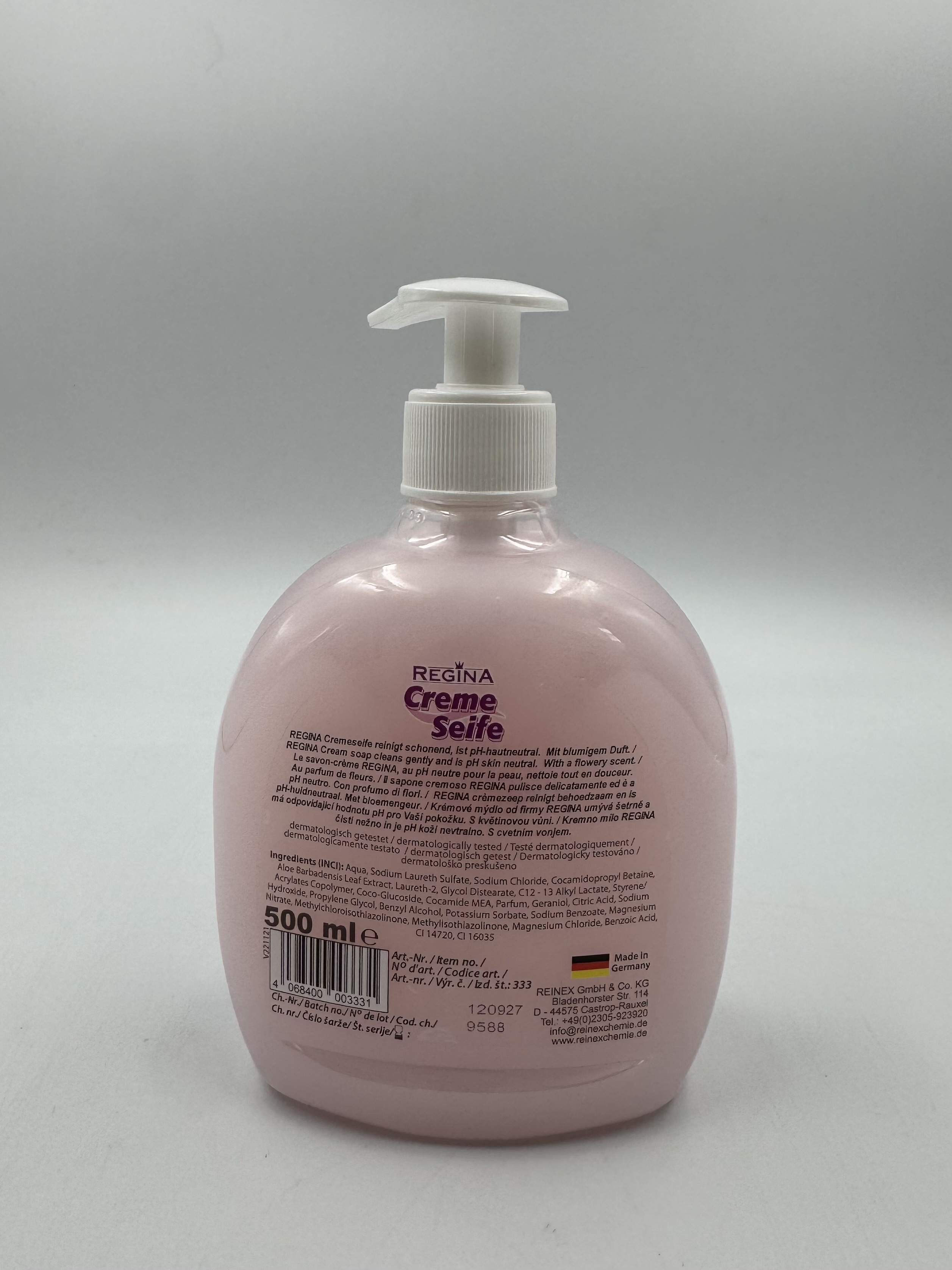 Lagerartikel(0007097)ReginaCremeseife%2CBeauty-FlowerinPumpflasche-500mlFlasche%3B333