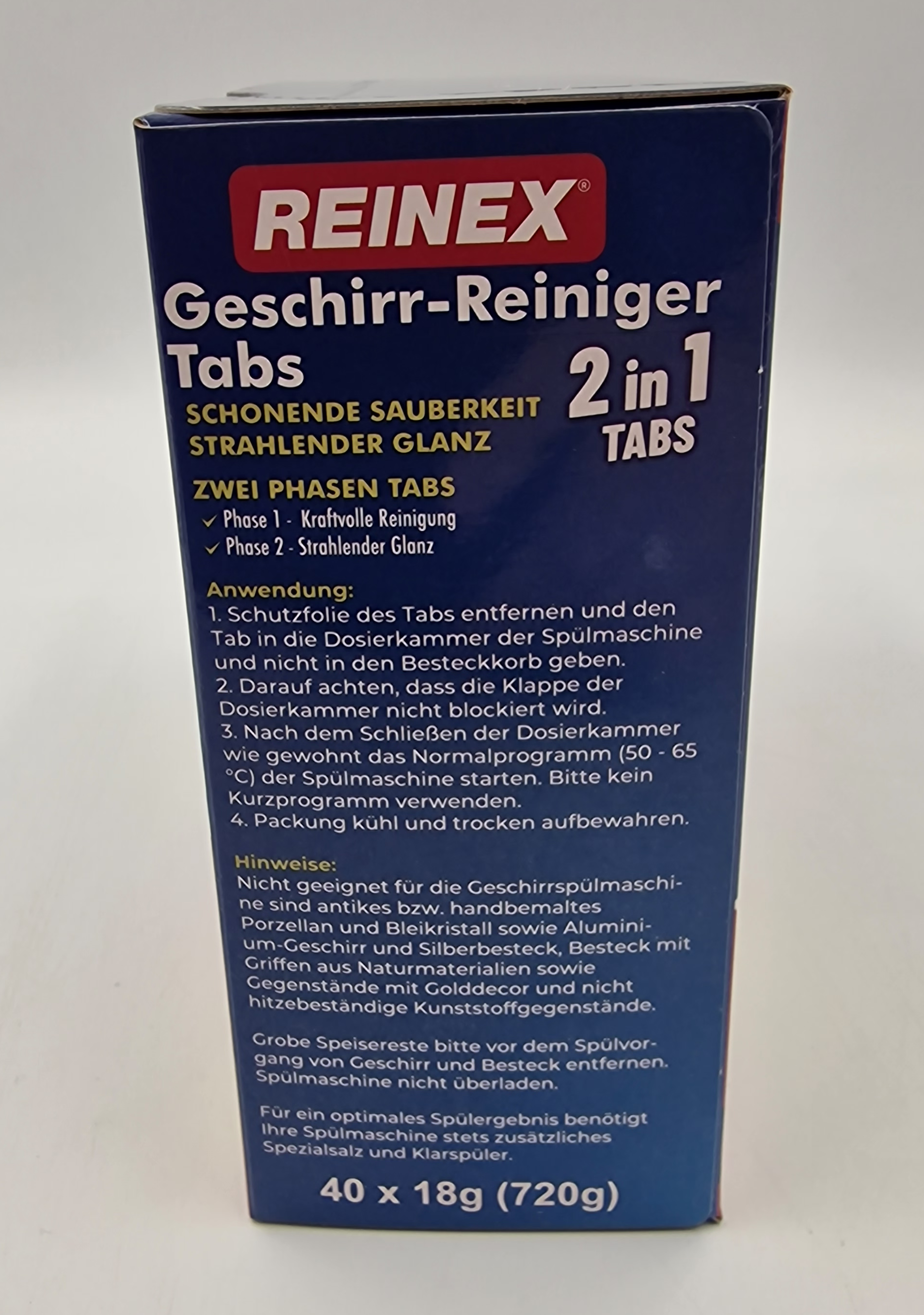 Lagerartikel(0001455)0001455-ReinexGeschirrReinigerTabsGeschirrsp%C3%BCltabs%2C2in1Tabs-40(18g)St%C3%BCckPaket(2)