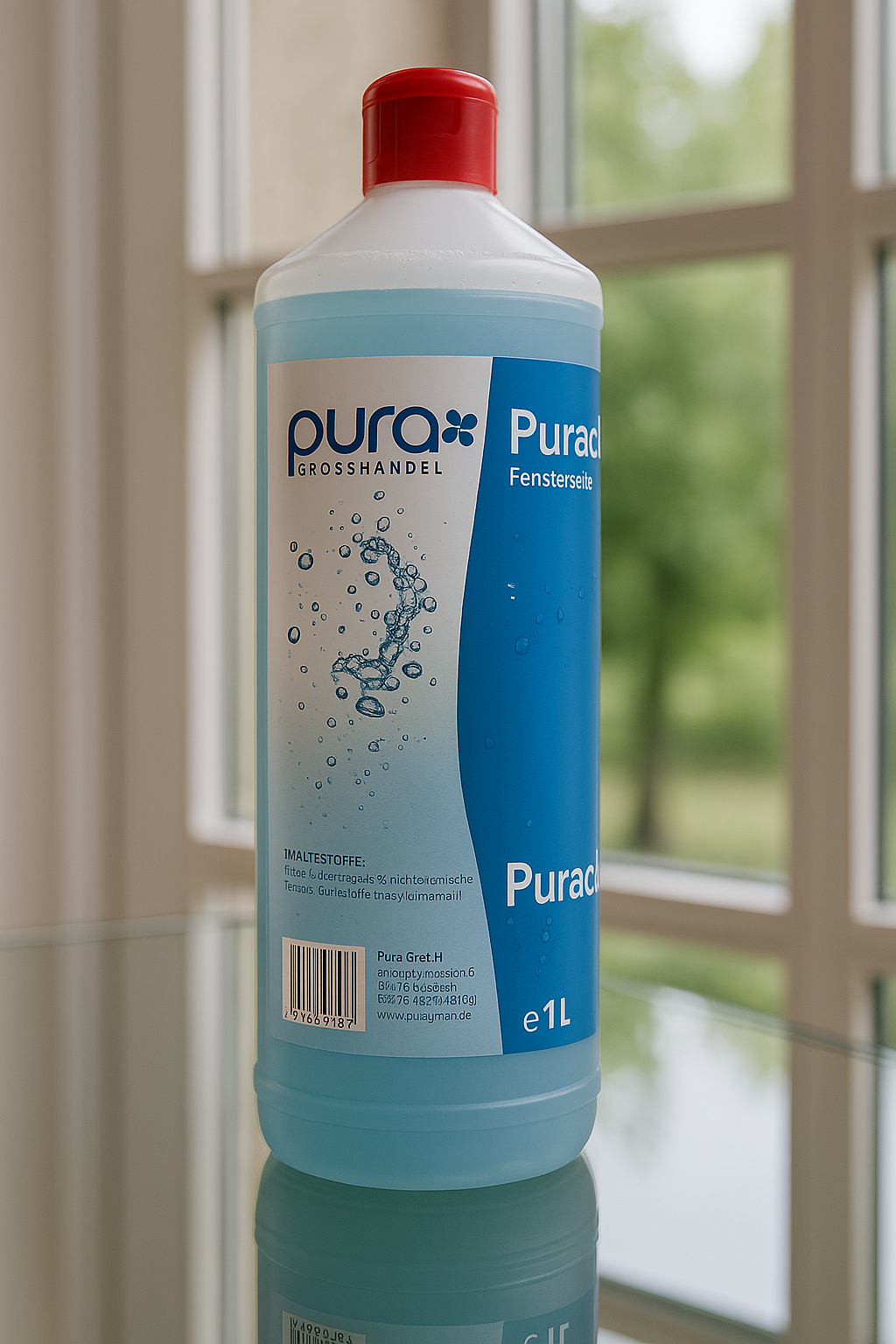 Lagerartikel(0001446)PuraxPuracleanFlascheaufGlastisch