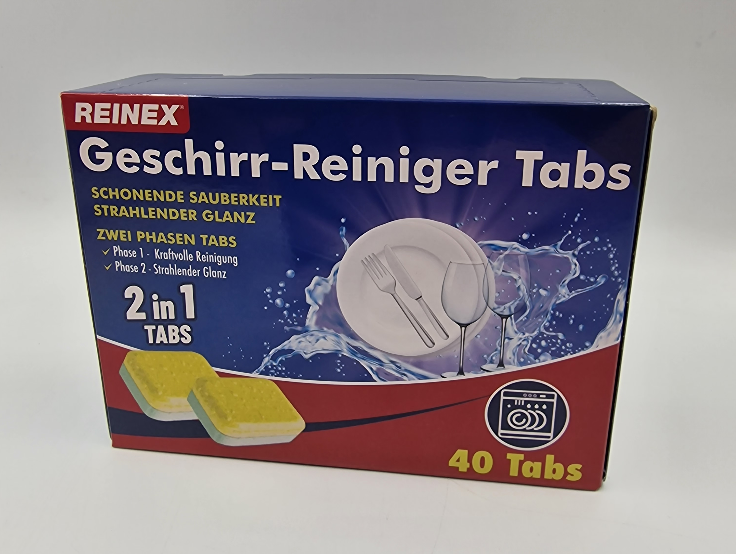 Lagerartikel(0001455)0001455-ReinexGeschirrReinigerTabsGeschirrsp%C3%BCltabs%2C2in1Tabs-40(18g)St%C3%BCckPaket(1)