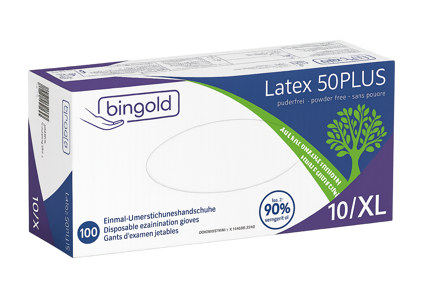 Lagerartikel(0007439)BINGOLDLatexhandschuhe50PLUSpuderfrei%2Cweiss%2CEinweghandschuheXL%E2%80%93100St%C3%BCck